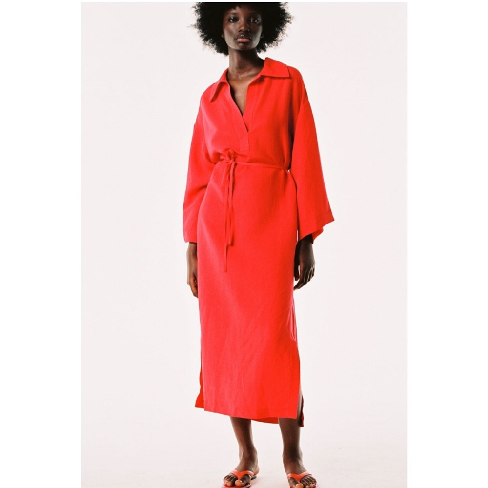 Zara linen blend shirt dress XL